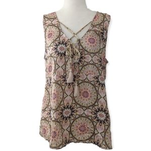 Odd Molly Summery Mandala Lace-Front Sleeveless Blouse ~ pink cream black